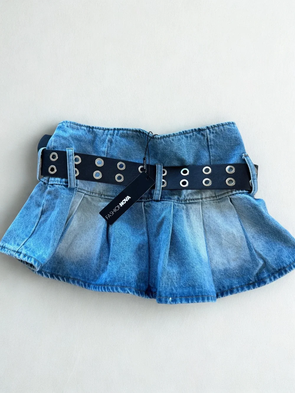 Fashion Nova Blue Denim Skirt with Black Belt